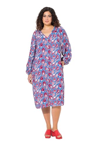 Ulla Popken Damen große Größen Übergrößen Plus Size Midikleid, Muscheln, Oversized, V-Ausschnitt, Langarm Petrolblau 42+ 838839738-42+ von Ulla Popken