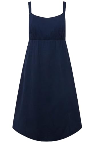 Ulla Popken Damen große Größen Übergrößen Plus Size Midikleid, Musslin, Zipfelsaum, V-Ausschnitt, ärmellos Tintenblau 50+ 830247740-50+ von Ulla Popken