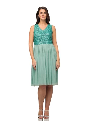 Ulla Popken Damen große Größen Übergrößen Plus Size Midikleid, Pailletten, V-Ausschnitt, ärmellos grau türkis 46+ 818767427-46+ von Ulla Popken