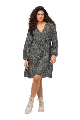 Ulla Popken Damen große Größen Übergrößen Plus Size Midikleid, Punkte, A-Linie, V-Ausschnitt, Ballon-Langarm schwarz 46+ 820354130-46+ von Ulla Popken