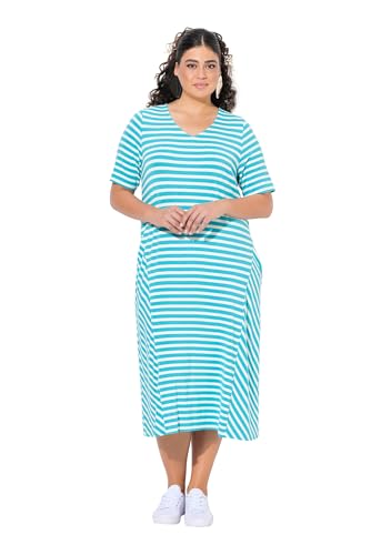 Ulla Popken Damen große Größen Übergrößen Plus Size Midikleid, Ringel, A-Linie, V-Ausschnitt, Halbarm, Taschen tiefes Aqua 54+ 838561740-54+ von Ulla Popken