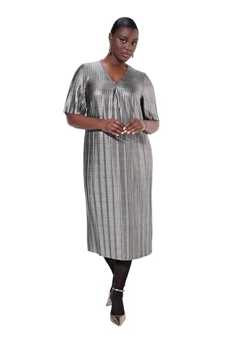 Ulla Popken Damen große Größen Übergrößen Plus Size Midikleid, Silver-Plissee, A-Linie, V-Ausschnitt, Halbarm Silber 58+ 833120131-58+ von Ulla Popken
