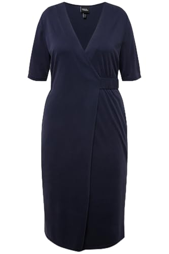 Ulla Popken Damen große Größen Übergrößen Plus Size Midikleid, Wickeloptik, V-Ausschnitt, Halbarm, Taschen Marine 54+ 829868770-54+ von Ulla Popken