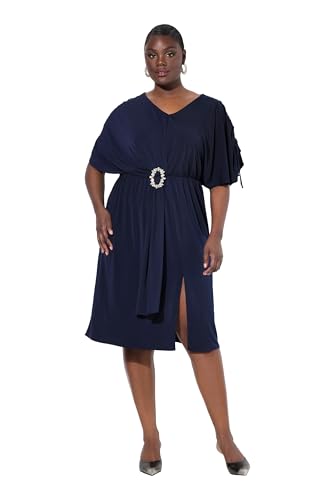 Ulla Popken Damen große Größen Übergrößen Plus Size Midikleid, drapiert, Oversized, V-Ausschnitt, Halbarm Marine 46+ 837906130-46+ von Ulla Popken