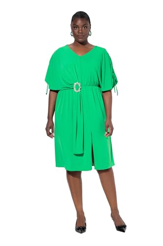 Ulla Popken Damen große Größen Übergrößen Plus Size Midikleid, drapiert, Oversized, V-Ausschnitt, Halbarm grasgrün 42+ 837906447-42+ von Ulla Popken