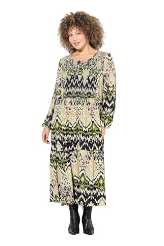 Ulla Popken Damen große Größen Übergrößen Plus Size Midikleid, gesmokt, A-Linie, Rundhals, Langarm schwarz 50+ 832566100-50+ von Ulla Popken