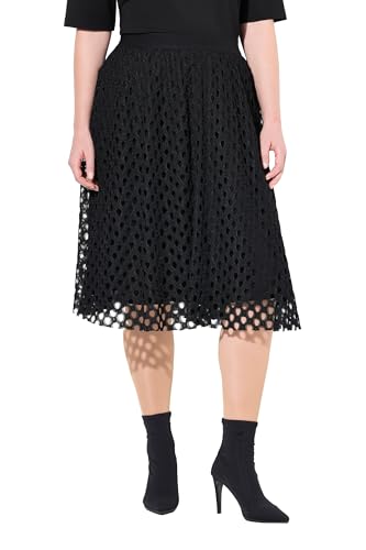Ulla Popken Damen große Größen Übergrößen Plus Size Midirock, Lochspitze, A-Linie, Elastikbund schwarz 58+ 834949100-58+ von Ulla Popken