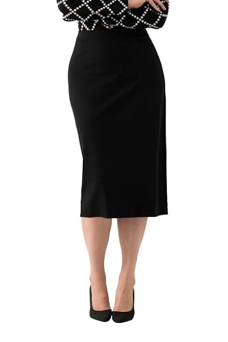 Ulla Popken Damen große Größen Übergrößen Plus Size Midirock, Punto-di-Roma, Saumschlitz, Elastikbund von Ulla Popken