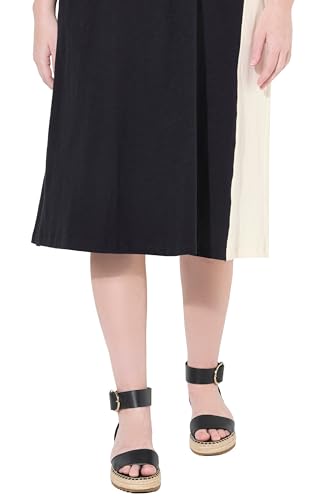 Ulla Popken Damen große Größen Übergrößen Plus Size Midirock, Zipfelsaum, Taschen, Elastikbund, Biobaumwolle schwarz 50+ 837495100-50+ von Ulla Popken