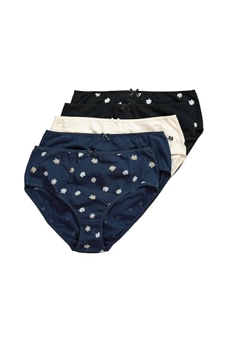 Ulla Popken Damen Midislips, 5er-Pack, Blumen/Einfarbig 5er, Flowers, Schwarz, 54-56 EU von Ulla Popken