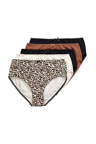 Ulla Popken Damen große Größen Übergrößen Plus Size Midislips, 5er-Pack, Leomuster/einfarbig schwarz 62+ 839909100-62+ von Ulla Popken
