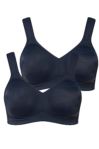 Ulla Popken Damen große Größen Übergrößen Plus Size Mikrofaser-BH, 2-er Pack, ohne Bügel, vorgeformte Cups Nachtblau 100C 793032139-100C von Ulla Popken