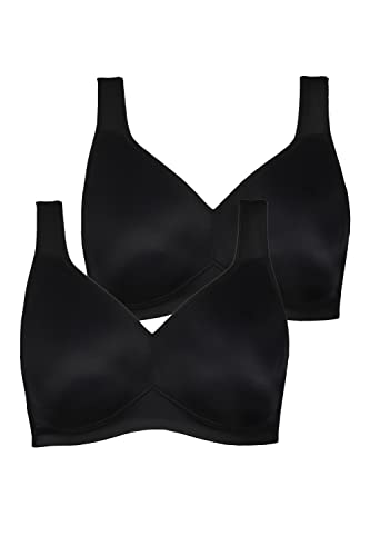 Ulla Popken Damen große Größen Übergrößen Plus Size Mikrofaser-BH, 2-er Pack, ohne Bügel, vorgeformte Cups schwarz 120D 793032130-120D von Ulla Popken