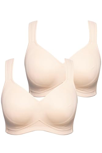 Ulla Popken Damen Mikrofaser-BH, 2er-Pack, Ohne Bügel, Vorgeformte Cups, Beige, 85D EU von Ulla Popken