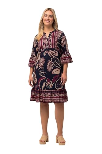 Ulla Popken Damen große Größen Übergrößen Plus Size Minikleid, Blätter, A-Linie, V-Ausschnitt, 3/4-Arm Marine 50+ 829743130-50+ von Ulla Popken