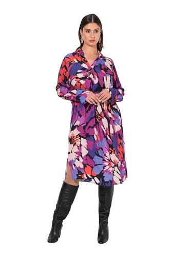 Ulla Popken Damen große Größen Übergrößen Plus Size Minikleid, Pinselstriche, V-Ausschnitt, Langarm Beere 42+ 834831827-42+ von Ulla Popken