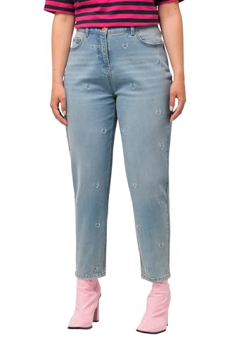 Ulla Popken Damen große Größen Übergrößen Plus Size Mom-Jeans, Herz-Stickerei, 5-Pocket-Schnitt Light Blue 48 823811901-48 von Ulla Popken