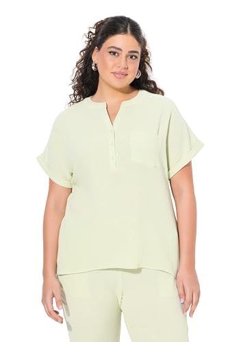 Ulla Popken Damen Musselin-Bluse, Oversized, Tunika-Ausschnitt, Halbarm, Pistazie, 62-64 EU von Ulla Popken