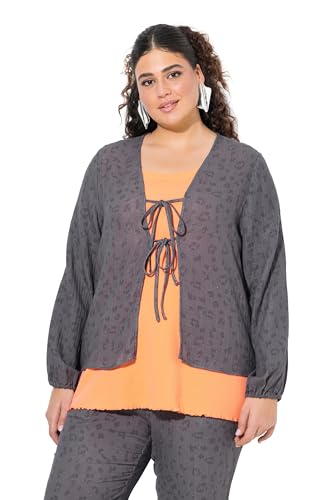 Ulla Popken Damen große Größen Übergrößen Plus Size Musselin-Bluse, doppeltes Band, V-Ausschnitt, Langarm Graphitgrau 46+ 840849110-46+ von Ulla Popken