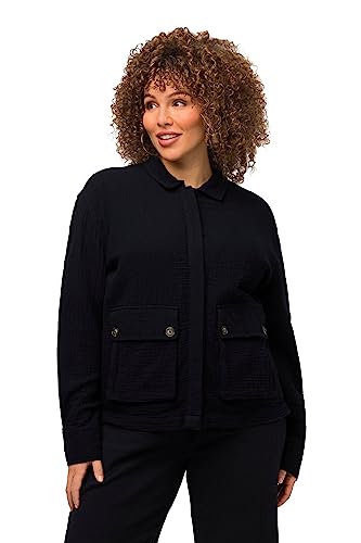 Ulla Popken Damen große Größen Übergrößen Plus Size Musselin-Jacke, Hemdkragen, Knöpfe, Langarm Marine 50+ 816694130-50+ von Ulla Popken