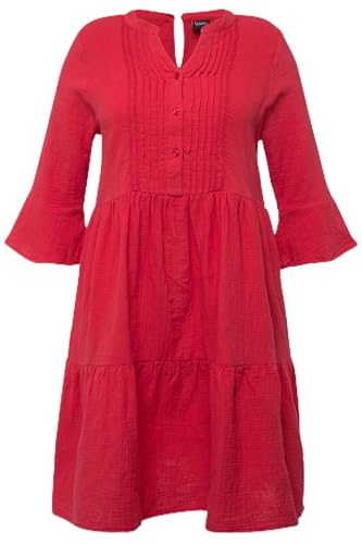 Ulla Popken Damen große Größen Übergrößen Plus Size Musselin-Kleid, A-Linie, Tunika-Ausschnitt, 3/4-Arm dunkel rosa 46+ 827333538-46+ von Ulla Popken