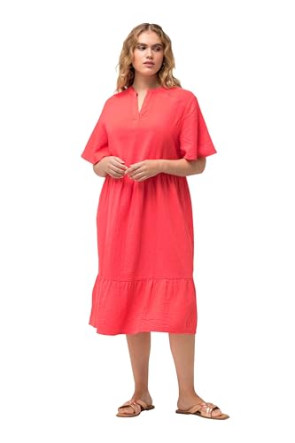 Ulla Popken Damen große Größen Übergrößen Plus Size Musselin-Kleid, A-Linie, Tunika-Ausschnitt, Halbarm dunkel Koralle 54+ 827384515-54+ von Ulla Popken