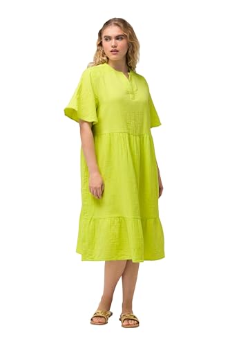 Ulla Popken Damen große Größen Übergrößen Plus Size Musselin-Kleid, A-Linie, Tunika-Ausschnitt, Halbarm neongrün 62+ 827384407-62+ von Ulla Popken