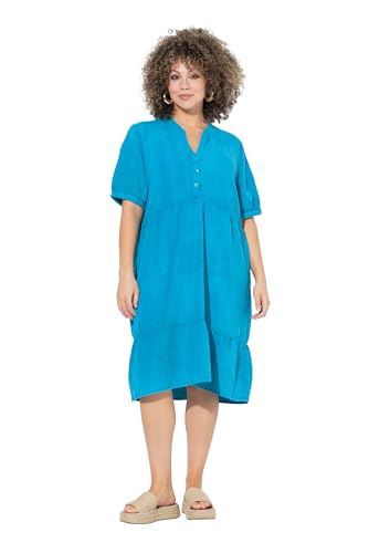 Ulla Popken Damen große Größen Übergrößen Plus Size Musselin-Kleid, A-Linie, Tunika-Ausschnitt, Halbarm tiefes Aqua 46+ 838567740-46+ von Ulla Popken