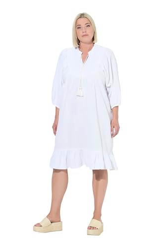 Ulla Popken Damen große Größen Übergrößen Plus Size Musselin-Kleid, Stickerei, Tunika-Ausschnitt, 3/4-Arm schneeweiß 50+ 838403200-50+ von Ulla Popken