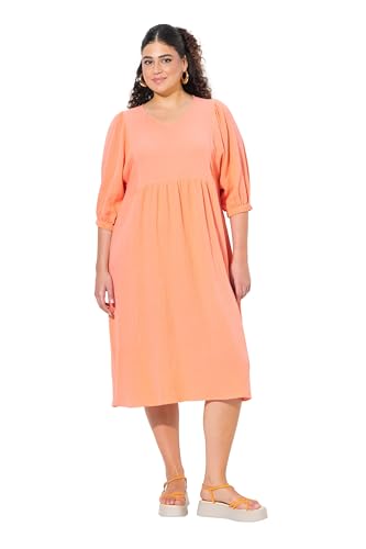 Ulla Popken Damen große Größen Übergrößen Plus Size Musselin-Midikleid, A-Linie, V-Ausschnitt, Halbarm Koralle 50+ 838440505-50+ von Ulla Popken