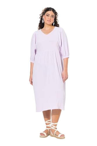 Ulla Popken Damen große Größen Übergrößen Plus Size Musselin-Midikleid, A-Linie, V-Ausschnitt, Halbarm Lavendel 54+ 838440808-54+ von Ulla Popken