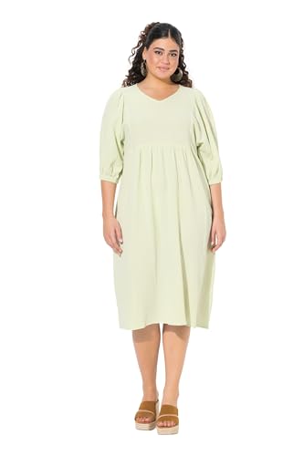Ulla Popken Damen große Größen Übergrößen Plus Size Musselin-Midikleid, A-Linie, V-Ausschnitt, Halbarm Pistazie 54+ 838440407-54+ von Ulla Popken