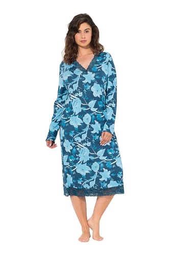 Ulla Popken Damen große Größen Übergrößen Plus Size Nachthemd, Blüten, V-Ausschnitt, Langarm, Modalmix Dunkles Petrol 46+ 833205755-46+ von Ulla Popken