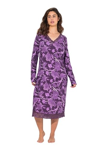 Ulla Popken Damen große Größen Übergrößen Plus Size Nachthemd, Blüten, V-Ausschnitt, Langarm, Modalmix aubergine 50+ 833205846-50+ von Ulla Popken