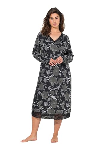 Ulla Popken Damen große Größen Übergrößen Plus Size Nachthemd, Blüten, V-Ausschnitt, Langarm, Modalmix schwarz 54+ 833205100-54+ von Ulla Popken