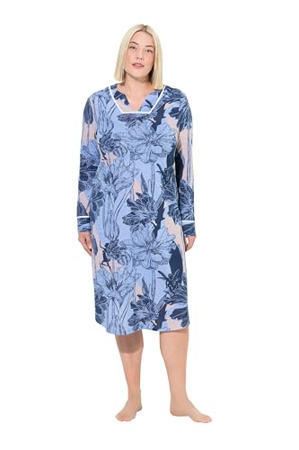 Ulla Popken Damen große Größen Übergrößen Plus Size Nachthemd, Blumen, Tunika-Ausschnitt, Langarm Nachtblau 46+ 823728139-46+ von Ulla Popken