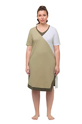 Ulla Popken Damen große Größen Übergrößen Plus Size Nachthemd, Colorblocking, V-Ausschnitt, Halbarm Salbei 50+ 811986178-50+ von Ulla Popken