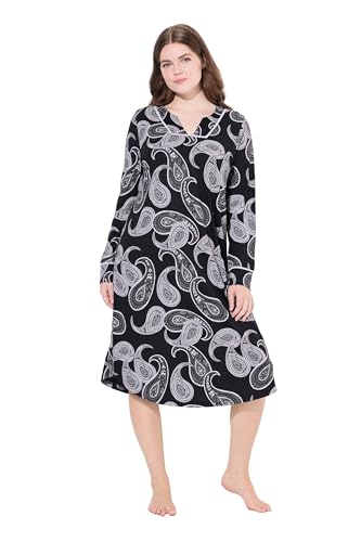 Ulla Popken Damen große Größen Übergrößen Plus Size Nachthemd, Paisleymuster, Tunika-Ausschnitt, Langarm schwarz 50+ 834500100-50+ von Ulla Popken