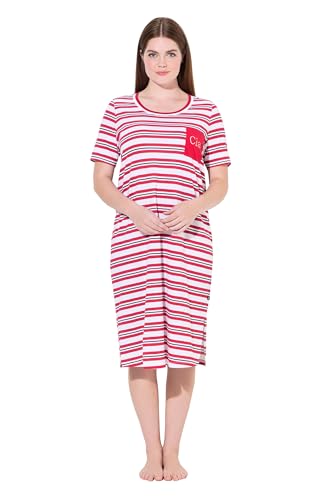 Ulla Popken Damen große Größen Übergrößen Plus Size Nachthemd, Ringel, Rundhals, Halbarm, Brusttasche Salsa 50+ 834796530-50+ von Ulla Popken