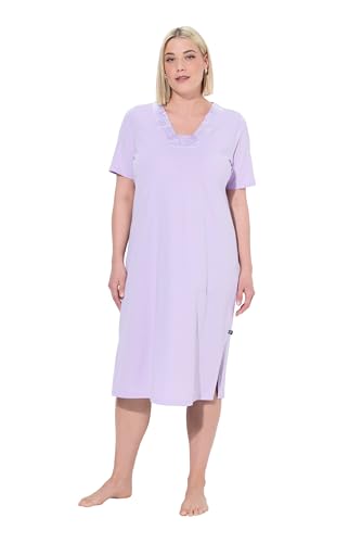 Ulla Popken Damen große Größen Übergrößen Plus Size Nachthemd, Satin-Zierblende, V-Ausschnitt, Halbarm zartes Lavendel 46+ 837930800-46+ von Ulla Popken