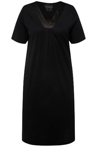 Ulla Popken Damen große Größen Übergrößen Plus Size Nachthemd, Satindetails, V-Ausschnitt, Halbarm schwarz 42+ 830526100-42+ von Ulla Popken