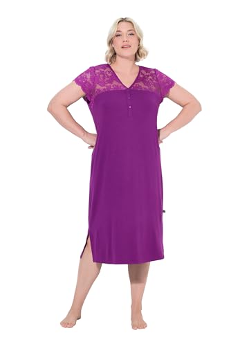 Ulla Popken Damen große Größen Übergrößen Plus Size Nachthemd, Spitze, V-Ausschnitt, Spitzen-Halbarm helle Pflaume 46+ 838128839-46+ von Ulla Popken