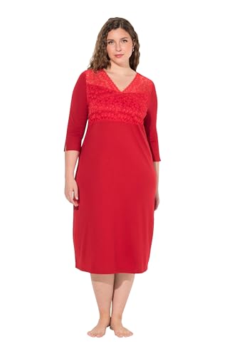 Ulla Popken Damen große Größen Übergrößen Plus Size Nachthemd, Spitzeneinsatz, V-Ausschnitt, 3/4-Arm Salsa 46+ 832325530-46+ von Ulla Popken