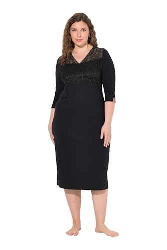 Ulla Popken Damen große Größen Übergrößen Plus Size Nachthemd, Spitzeneinsatz, V-Ausschnitt, 3/4-Arm schwarz 42+ 832325100-42+ von Ulla Popken