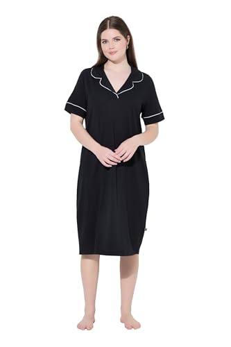 Ulla Popken Damen große Größen Übergrößen Plus Size Nachthemd, Zierpaspeln, Reverskragen, Halbarm von Ulla Popken