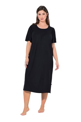 Ulla Popken Damen große Größen Übergrößen Plus Size Nachthemd, gekräuselte Quernaht, Rundhals, Flügel-Halbarm schwarz 50+ 835394100-50+ von Ulla Popken