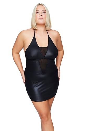 Ulla Popken Damen große Größen Übergrößen Plus Size Negligé + String, 2-TLG Set., Mesh-Einsatz, Wetlook schwarz 50+ 816195100-50+ von Ulla Popken