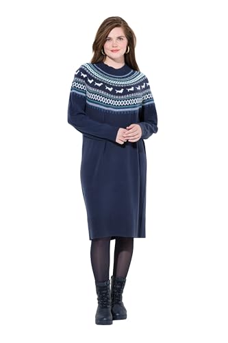 Ulla Popken Damen große Größen Übergrößen Plus Size Norweger-Strickkleid, Hunde, Oversized, Rundhals, Langarm Marine 50+ 820901130-50+ von Ulla Popken