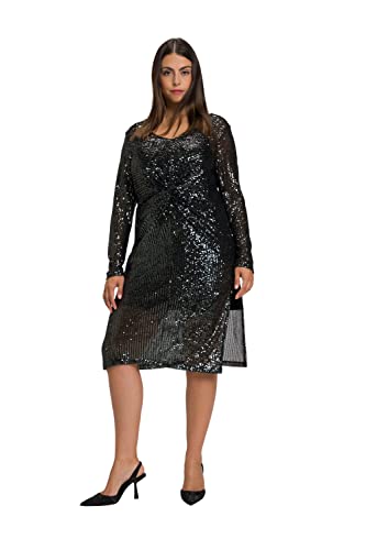 Ulla Popken Damen große Größen Übergrößen Plus Size Pailletten-Kleid, drapierte Taille, V-Ausschnitt, Langarm Dunkel Grün 50+ 804863124-50+ von Ulla Popken