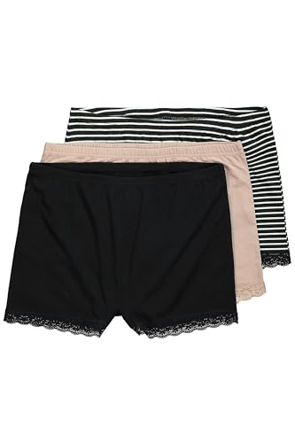 Ulla Popken Damen Pantys, 3er-Pack, Ringel/Einfarbig, Spitze Slip, Schwarz, 50-52 EU von Ulla Popken